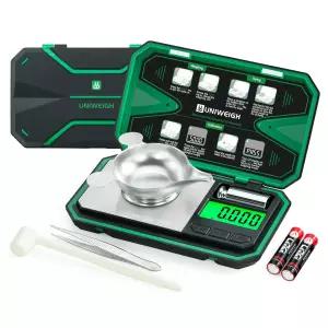 유니위그 밀리그램 스케일 정밀도 0.001g/50g 파우더 코인 골드 젬 리로딩 마이크로그램 6개 단위 타르