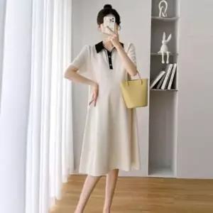 DC 데일리 원피스 카라 배색 여름 미디 임산부 넉넉한