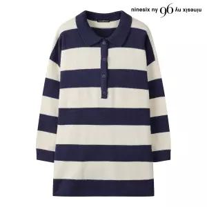 데일리 오버핏 배색 단가라 반버튼 긴팔 원피스 NQ3OW001L0 1331900