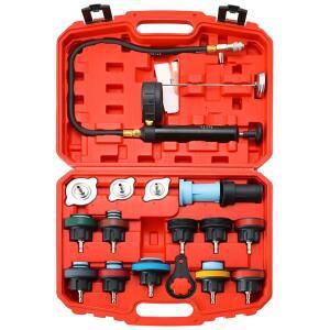 ACYMNER 18PCS 라디에이터 압력 테스터 키트 | 냉각수 키트 펌프 냉각 시스템 차량 누출 도구 물탱크 어댑터 자동 진공 퍼지 헤드 개스킷