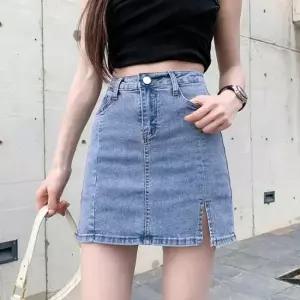 사이드 트임 절개라인 속바지 이너 미니 데님 스커트