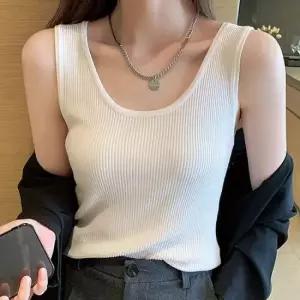 베이직 골지 민소매 U넥 티셔츠 이너티 슬림핏 나시티