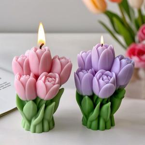 발렌타인 데이 선물 튤립 꽃다발 실리콘 몰드 DIY 꽃 아로마 캔들 수제 비누 만들기 용품