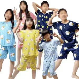 아동 잠옷 피치 스판 반팔 반바지 여름 상하 세트 강아지 왕관 유아 키즈  긴팔 파자마 커플 가족 봄 실내