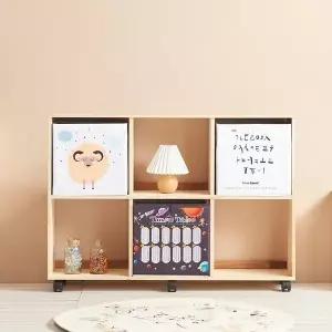 H6344 2단 6칸 삼나무 바퀴형 책장 1color