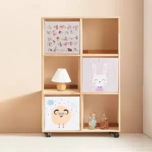 H6346 3단 6칸 삼나무 바퀴형 책장 1color