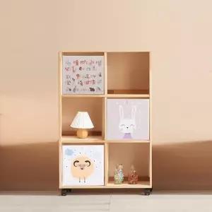 H6376 3단 6칸 고무나무 바퀴형 책장 1color