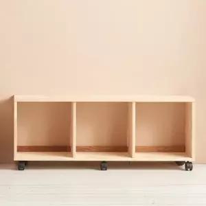 H6371 1단 3칸 고무나무 바퀴형 책장 1color