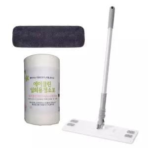 중형(40cm)그레이 청소밀대걸레+회색루프물걸레패드1장+일회용청소포 1롤 (30m/68매)