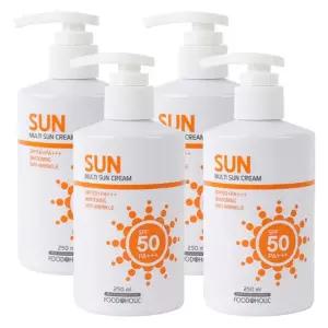 푸드어홀릭 4개 멀티 선크림 250ml SPF50 PA+++펌프형 백탁없는 혼합자차 썬크림 선블록 자외