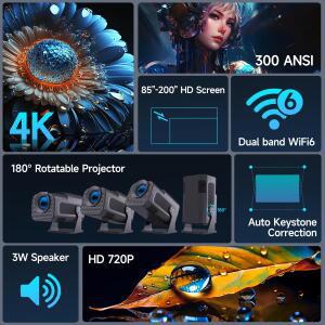 Magcubic HY320 미니 네이티브 720P 안드로이드 11 4K 프로젝터, 300ANSI Wifi 6 BT5.0 시네마, 야외 휴대