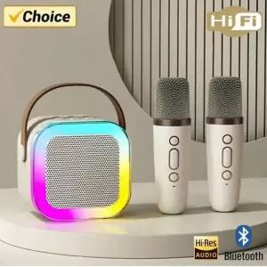 K12 듀얼 마이크 블루투스 스피커 USB TF카드 인식 마이크 2 스피커 1 LED라이트 기능 어린이 선물
