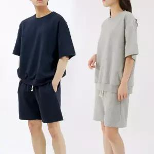 폴앤폴 데일리 무지 오버핏 반팔 맨투맨 5부 반바지 상하세트 남여공용