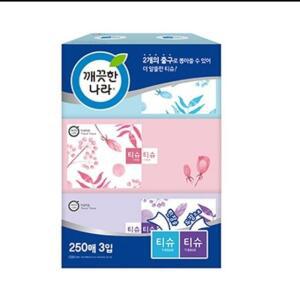 깨끗한 나라 2개출구 알뜰 미용티슈 250매 3개