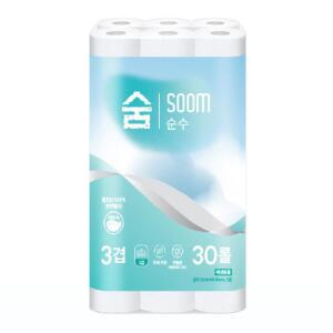100% 천연펄프 무형광 숨 순수 3겹 20m 30롤 화장지 두루마리 휴지