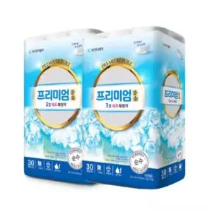 프리미엄순수 30M 3겹 30롤 + 30롤 화장지 1+1 총2개