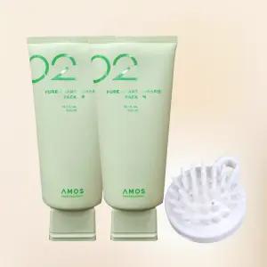 아모스 퓨어스마트 팩 300ml 2개+샴푸브러쉬 두피청정팩