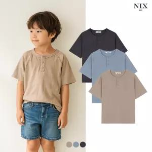 [NIXKIDS]유니)기본핏 슬럽 헨리넥티셔츠(FKQMCTY731P