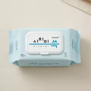 [시치미쓱] 70평량 두툼 물티슈 병풀시카 캡형 72매 x 10팩