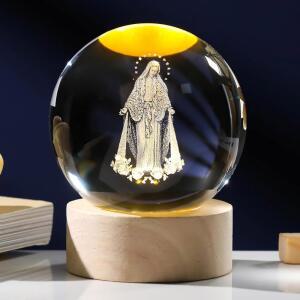 나무 받침대가 있는 아리키리스트 3D 크리스탈 성모 마리아 동상, 에칭 과달루페 유리 구 성모상, 볼 어머니 크리스천 가톨릭 종교 부활절 선물