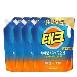 테크 베이킹소다 구연산 액체세제 일반/드럼 겸용 1.8L 4개