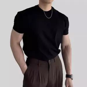 남성 무지 라운드넥 머슬핏 반팔티 여름 티셔츠 상의 2색