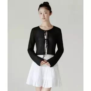 MUSINSA STANDARD WOMAN 우먼즈 린넨 블렌드 타이 업 크롭 가디건 [블랙]