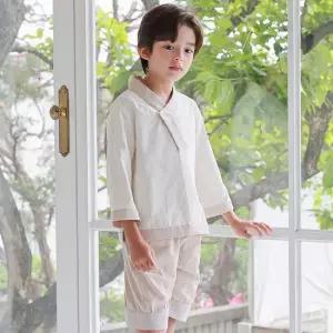 하랑한복 버들뎅이 남아 생활한복 배색 긴팔 반바지 데일리 상하의 세트