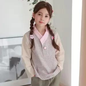 하랑한복 달래뎅이 생활 한복 공용 데일리 배색 긴팔 아동 상하의 세트