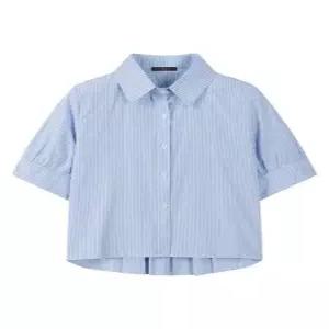 르샵 플리츠 카라 스트라이프 반팔 블라우스 DQ2BA050A)