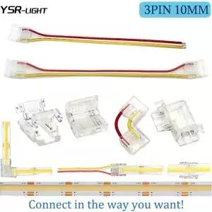 5PCS 3PIN CCT COB LED 라이트 스트립 커넥터 10MM 솔더리스 투명 미니 버클 연장 와이어 90도 FCOB 어두운