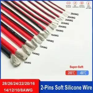 슈퍼 소프트 2 핀 빨간색과 검은색 실리콘 케이블 28awg 24 22 20 18 16 14 고온 주석 도금 구리 와이어