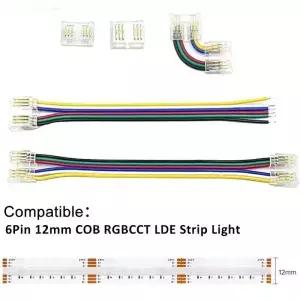6 핀 RGBCCT COB LED 스트립 라이트 커넥터 빠른 와이어 12mm PCB FCOB 테이프 솔더리스 용 무용접