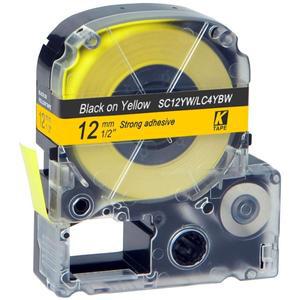 CIDY Kingjim 라벨 기계 LW-300 호환 테이프 엡손 호환 LC-4YBW SC12YW 12mm 블랙 온  2 개