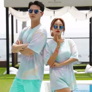 S-2XL)남녀공용 하바나 오버핏 반팔 래쉬가드 상의 빅사이즈 커플 수영복 비치웨어