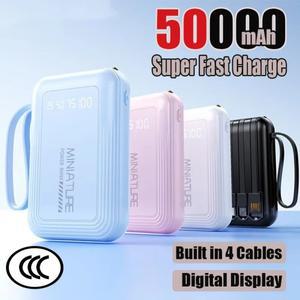 50000mAh 파워뱅크 초고속 충전 LED 디지털 디스플레이 내장 4개 케이블 포함 아이폰 삼성 화웨이용 보조배