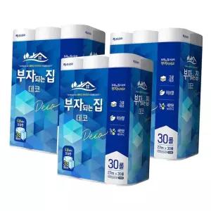 부자되는집 3겹 데코 화장지 30롤 3팩 대용량 허브향 두툼한 롤휴지 생필품 3겹화장지 먼지없는휴지