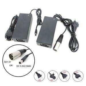 배터리 전원 공급 어댑터 충전기, 리튬 이온 폴리, 36V 42V 2A AC DC 5.5x2.5mm, XLR 3 핀 플러그