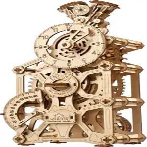 UGEARS 엔진 시계 3D 퍼즐 11.8인치 높이 움직이는 피스톤이 있는 기계식 키트 스팀 직접 할 수 브레인