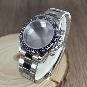 39mm VK63 시계 케이스 스트랩 실버 시계 액세서리 Daytona 용 호환용 세이코 Seiko VK63A 용 스테인레스