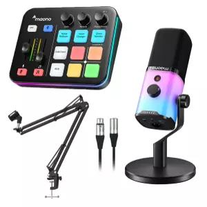 마오노 G1 NEO + PD100X RGB 게이밍 방송용 스트리밍 블루투스 오디오 인터페이스 믹서 USB XLR 다이나믹 마이크 스탠드 블랙 패키지