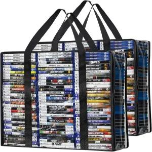 DVD 블루레이 보관 가방 휴대용 2팩 140개 총 180개 영화 비디오 게임 VHS 테이프용 손잡이가 강화된
