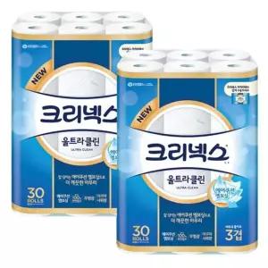 크리넥스 두루마리휴지 울트라클린 화장지 30롤 2팩 화장지30롤 3겹롤휴지30롤