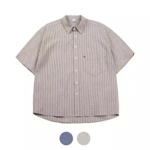 [모로엠] 남성 린넨 스트라이프 오버핏 반팔셔츠 NUI-SHH-STRIPE