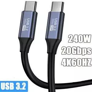 USB 3.2 20Gbps C to 케이블 48V 5A 240W 데이터 전송 타입 SSD 하드 4K 60Hz QC 3.0 고속 충전