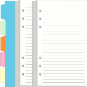 2팩 필로팍스 개인 바인더 플래너용 A6 안감 용지 리필 - 160매/320페이지 5개의 컬러 칸막이 3.75인치 x