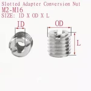 2PCS10pcs M2M16 스테인레스 스틸 슬롯 내부 외부 스레드 어댑터 나사 너트 삽입 슬리브 변환기 커플러