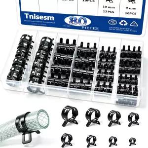 Tnisesm 80Pcs 스프링 밴드 호스 클램프 모음 키트 실리콘 진공 파이프 7mm 저압 공기 클립 블랙