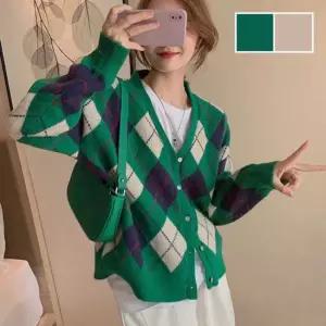 여성 아가일 패턴 캐주얼 데일리 컬러풀 기본 가디건 여성가디건 여자가디건 겨울가디건