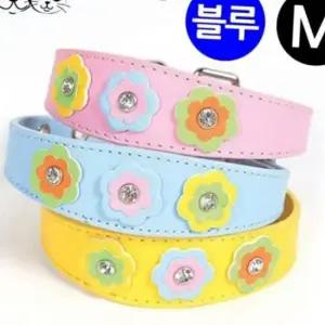 지엠펫 샤이니 플라워 가죽목줄 블루 (M) (강아지 목